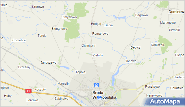 mapa Zielniki, Zielniki na mapie Targeo