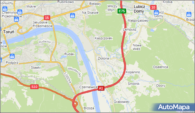 mapa Złotoria gmina Lubicz, Złotoria gmina Lubicz na mapie Targeo