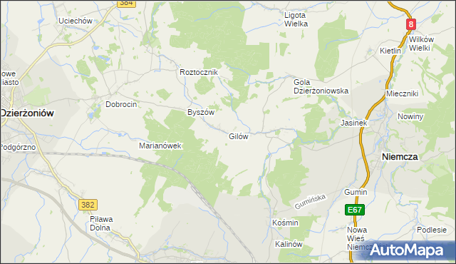 mapa Gilów gmina Niemcza, Gilów gmina Niemcza na mapie Targeo