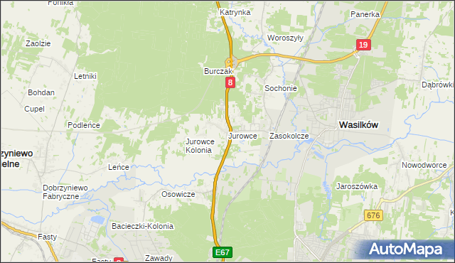 mapa Jurowce gmina Wasilków, Jurowce gmina Wasilków na mapie Targeo