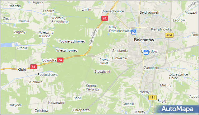 mapa Nowy Świat gmina Bełchatów, Nowy Świat gmina Bełchatów na mapie Targeo