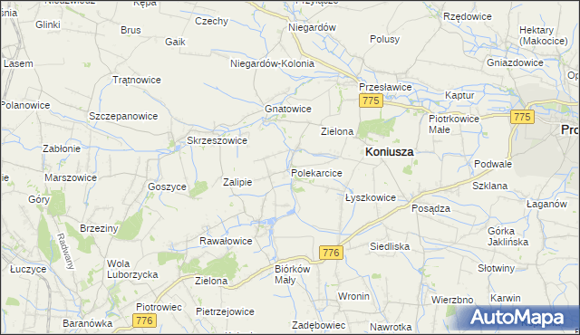 mapa Polekarcice, Polekarcice na mapie Targeo