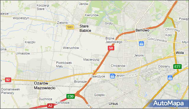 mapa Szeligi gmina Ożarów Mazowiecki, Szeligi gmina Ożarów Mazowiecki na mapie Targeo