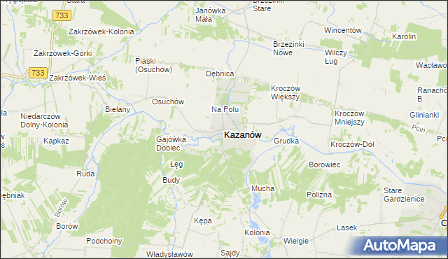 mapa Kazanów powiat zwoleński, Kazanów powiat zwoleński na mapie Targeo