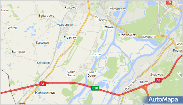 mapa Kurów gmina Kołbaskowo, Kurów gmina Kołbaskowo na mapie Targeo