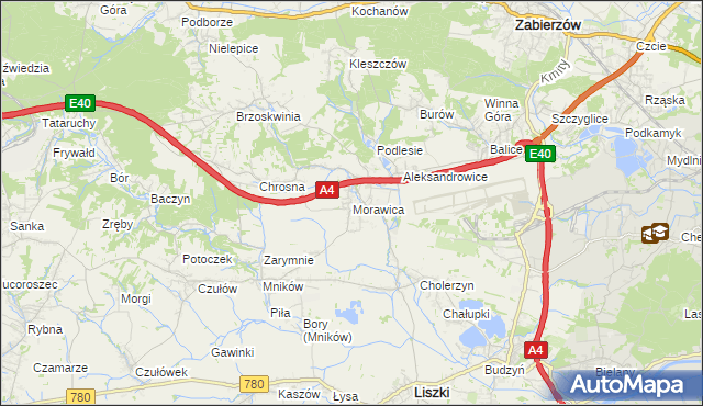 mapa Morawica gmina Liszki, Morawica gmina Liszki na mapie Targeo