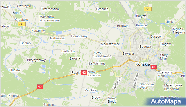 mapa Sierosławice gmina Końskie, Sierosławice gmina Końskie na mapie Targeo