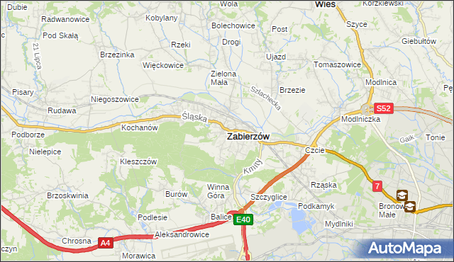 mapa Zabierzów powiat krakowski, Zabierzów powiat krakowski na mapie Targeo