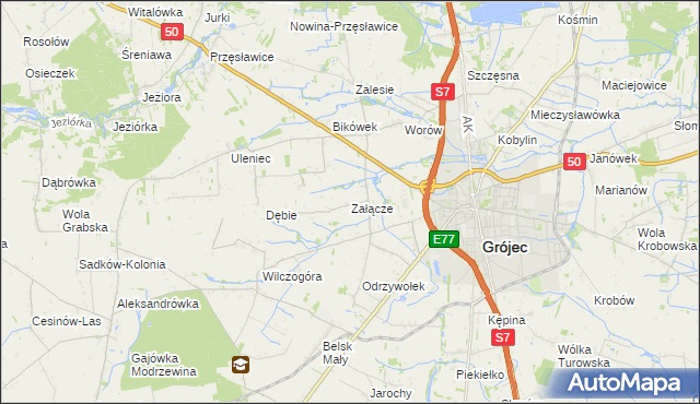 mapa Załącze gmina Grójec, Załącze gmina Grójec na mapie Targeo