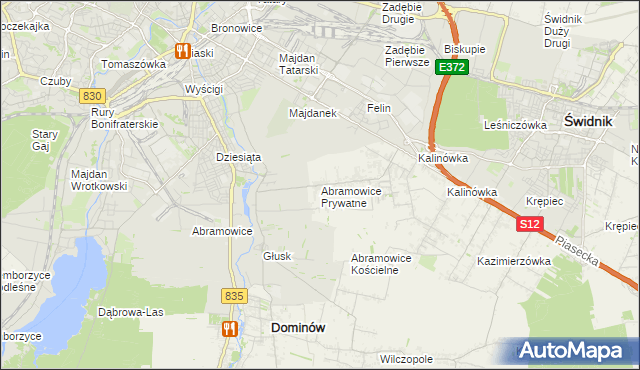 mapa Abramowice Prywatne, Abramowice Prywatne na mapie Targeo