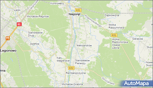 mapa Aleksandrów gmina Nieporęt, Aleksandrów gmina Nieporęt na mapie Targeo