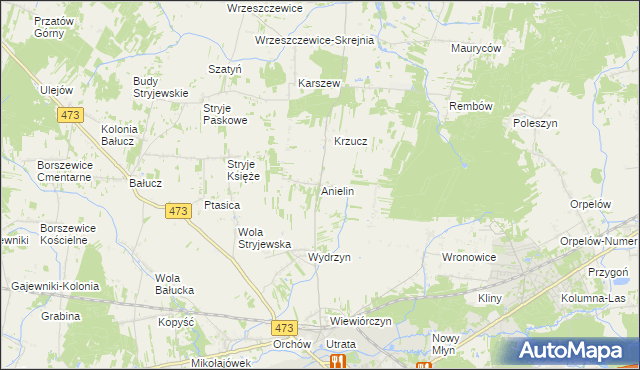 mapa Anielin gmina Łask, Anielin gmina Łask na mapie Targeo