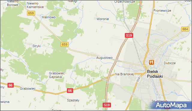 mapa Augustowo gmina Bielsk Podlaski, Augustowo gmina Bielsk Podlaski na mapie Targeo