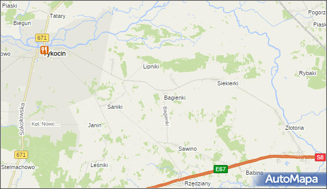 mapa Bagienki gmina Tykocin, Bagienki gmina Tykocin na mapie Targeo