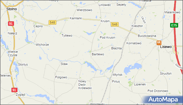 mapa Bartlewo gmina Lisewo, Bartlewo gmina Lisewo na mapie Targeo