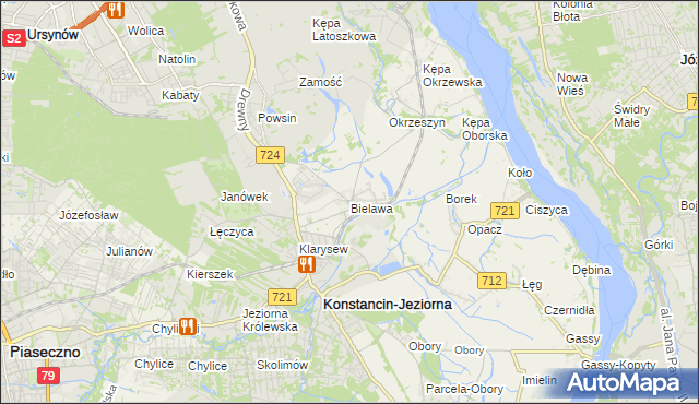 mapa Bielawa gmina Konstancin-Jeziorna, Bielawa gmina Konstancin-Jeziorna na mapie Targeo