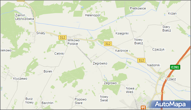 mapa Bielawy gmina Śmigiel, Bielawy gmina Śmigiel na mapie Targeo