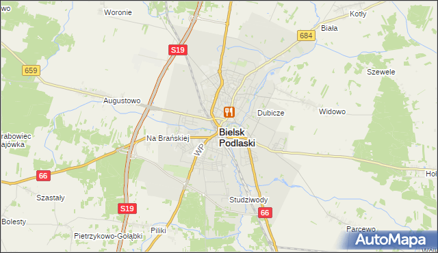 mapa Bielsk Podlaski, Bielsk Podlaski na mapie Targeo