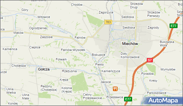 mapa Biskupice gmina Miechów, Biskupice gmina Miechów na mapie Targeo