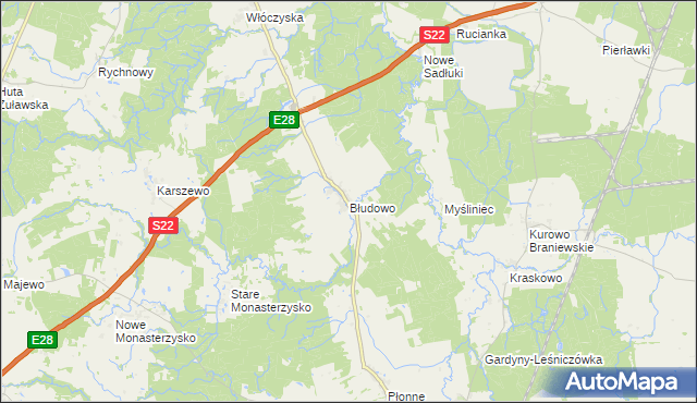 mapa Błudowo, Błudowo na mapie Targeo