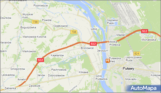 mapa Bronowice gmina Puławy, Bronowice gmina Puławy na mapie Targeo