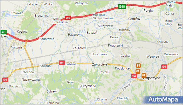 mapa Brzezówka gmina Ropczyce, Brzezówka gmina Ropczyce na mapie Targeo