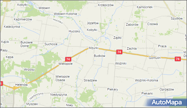 mapa Budków gmina Wola Krzysztoporska, Budków gmina Wola Krzysztoporska na mapie Targeo