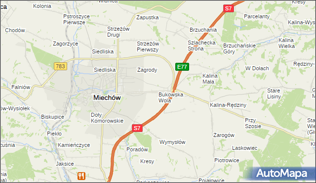 mapa Bukowska Wola, Bukowska Wola na mapie Targeo