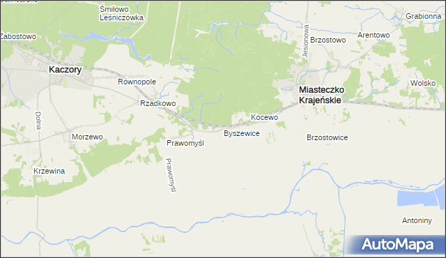 mapa Byszewice gmina Kaczory, Byszewice gmina Kaczory na mapie Targeo