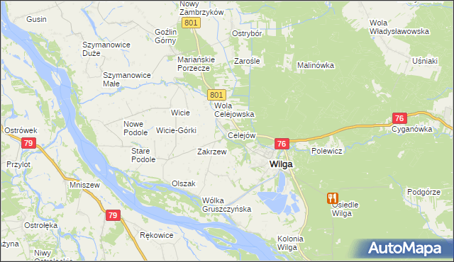 mapa Celejów gmina Wilga, Celejów gmina Wilga na mapie Targeo