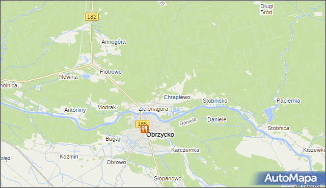 mapa Chraplewo gmina Obrzycko, Chraplewo gmina Obrzycko na mapie Targeo