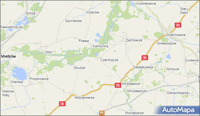 mapa Czerńczyce gmina Kąty Wrocławskie, Czerńczyce gmina Kąty Wrocławskie na mapie Targeo