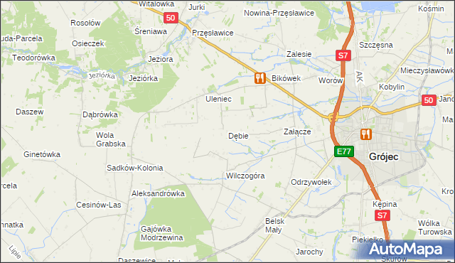 mapa Dębie gmina Grójec, Dębie gmina Grójec na mapie Targeo