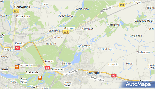 mapa Gruszczyn gmina Swarzędz, Gruszczyn gmina Swarzędz na mapie Targeo