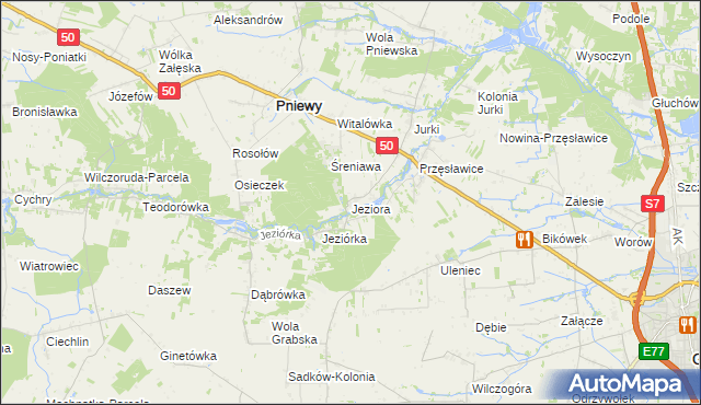 mapa Jeziora gmina Pniewy, Jeziora gmina Pniewy na mapie Targeo