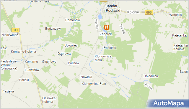 mapa Klonownica Mała, Klonownica Mała na mapie Targeo