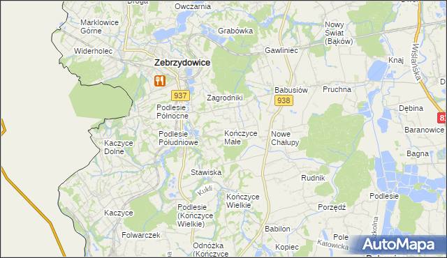 mapa Kończyce Małe, Kończyce Małe na mapie Targeo