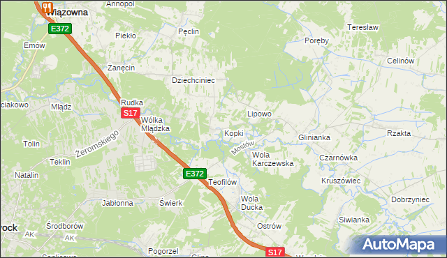 mapa Kopki gmina Wiązowna, Kopki gmina Wiązowna na mapie Targeo