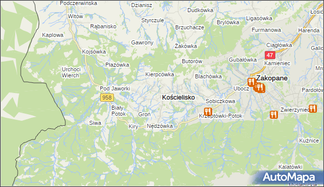 mapa Kościelisko, Kościelisko na mapie Targeo