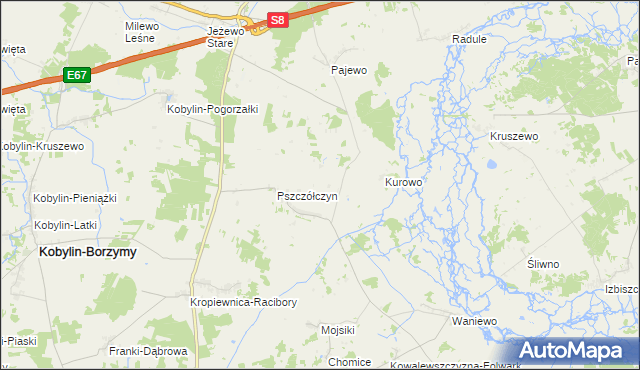 mapa Kurowo-Kolonia gmina Kobylin-Borzymy, Kurowo-Kolonia gmina Kobylin-Borzymy na mapie Targeo