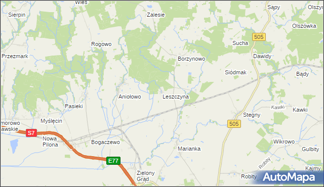 mapa Leszczyna gmina Pasłęk, Leszczyna gmina Pasłęk na mapie Targeo