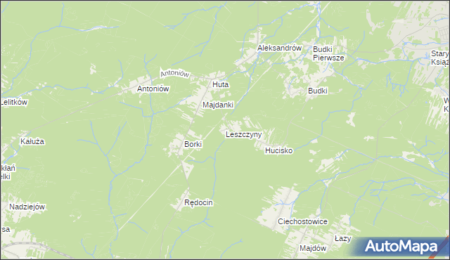 mapa Leszczyny gmina Chlewiska, Leszczyny gmina Chlewiska na mapie Targeo