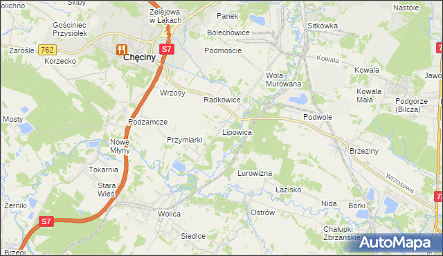 mapa Lipowica gmina Chęciny, Lipowica gmina Chęciny na mapie Targeo