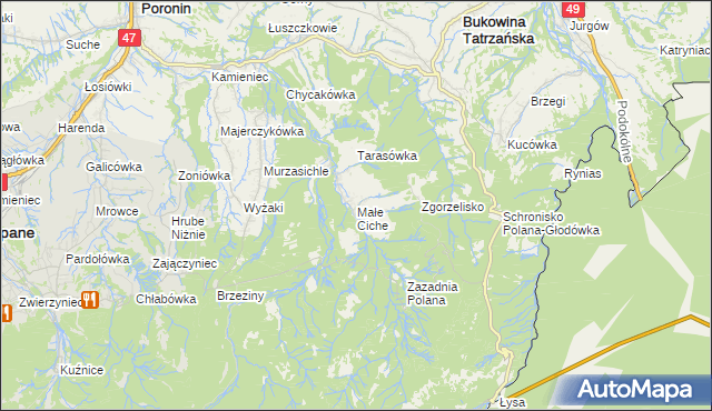 mapa Małe Ciche, Małe Ciche na mapie Targeo