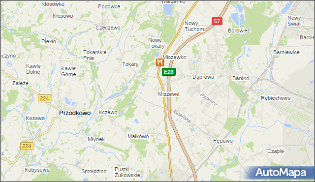 mapa Miszewo gmina Żukowo, Miszewo gmina Żukowo na mapie Targeo