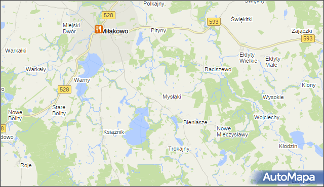 mapa Mysłaki, Mysłaki na mapie Targeo