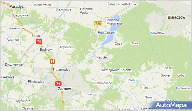 mapa Nadole gmina Żarnów, Nadole gmina Żarnów na mapie Targeo