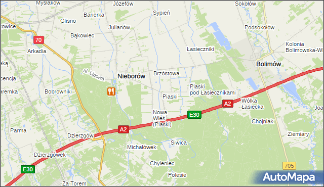 mapa Piaski gmina Nieborów, Piaski gmina Nieborów na mapie Targeo