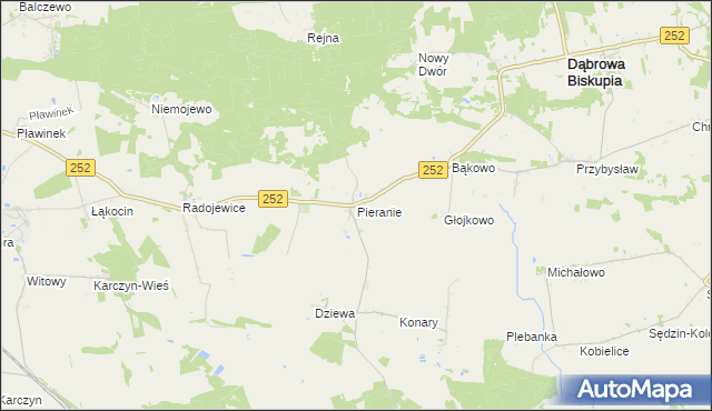 mapa Pieranie gmina Dąbrowa Biskupia, Pieranie gmina Dąbrowa Biskupia na mapie Targeo