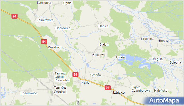 mapa Raszowa gmina Tarnów Opolski, Raszowa gmina Tarnów Opolski na mapie Targeo